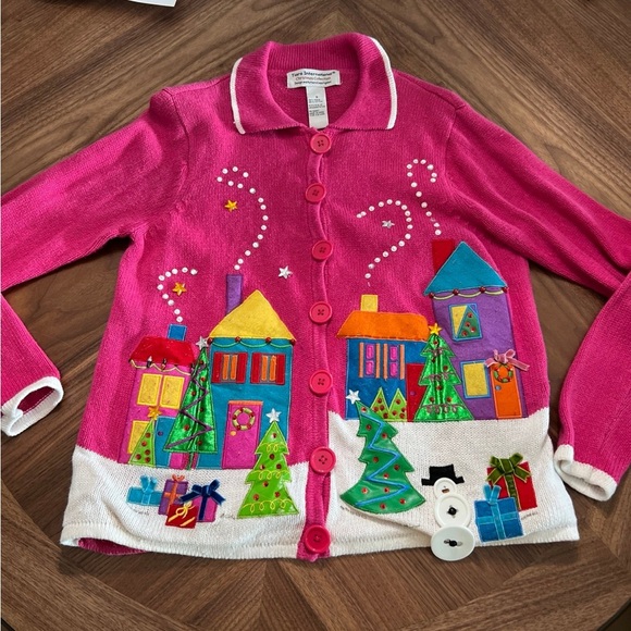 Pink Ugly Christmas Button Up Christmas Sweater - Picture 1 of 8